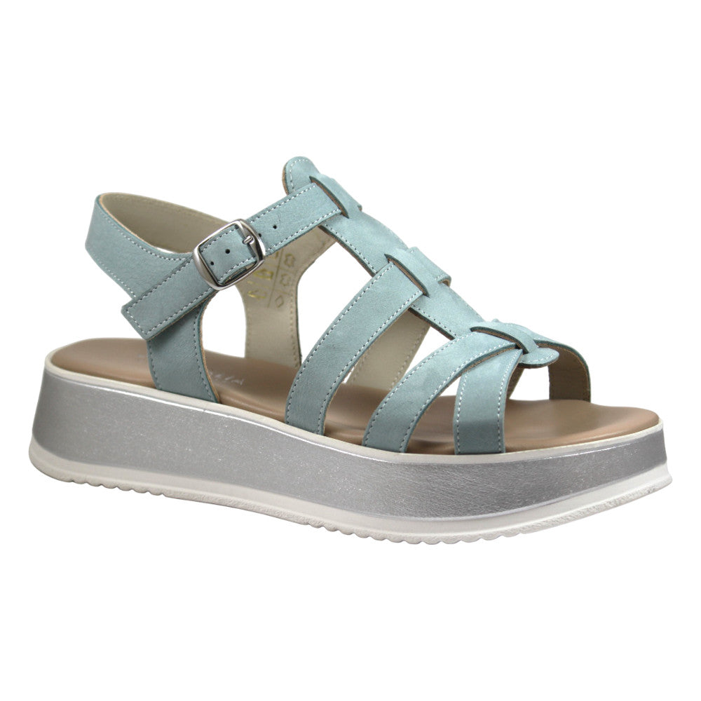 Sandali in pelle con zeppa e cinturini - Donna