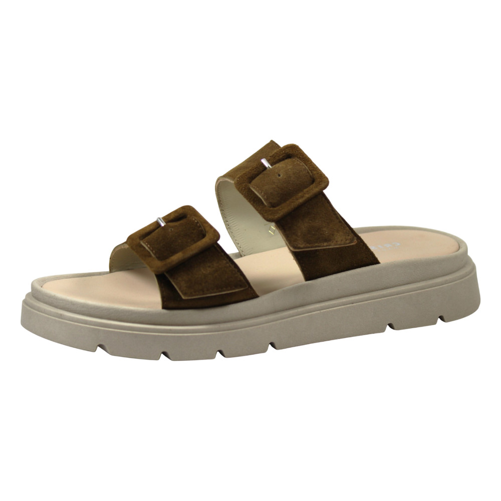 Sandalo con Doppia Fascia e Fibbia - Donna - Camoscio Cioccolato