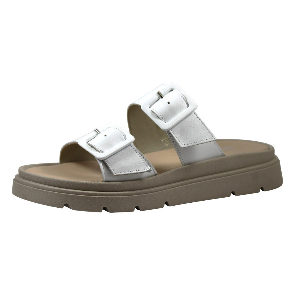 Sandalo con Doppia Fascia e Fibbia - Donna - Pelle Bianca