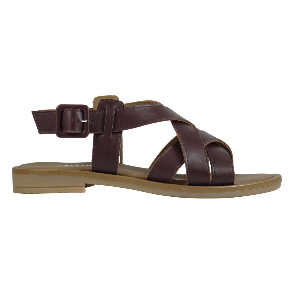 Sandalo flat donna fascette incrociate pelle testa di moro - vista laterale
