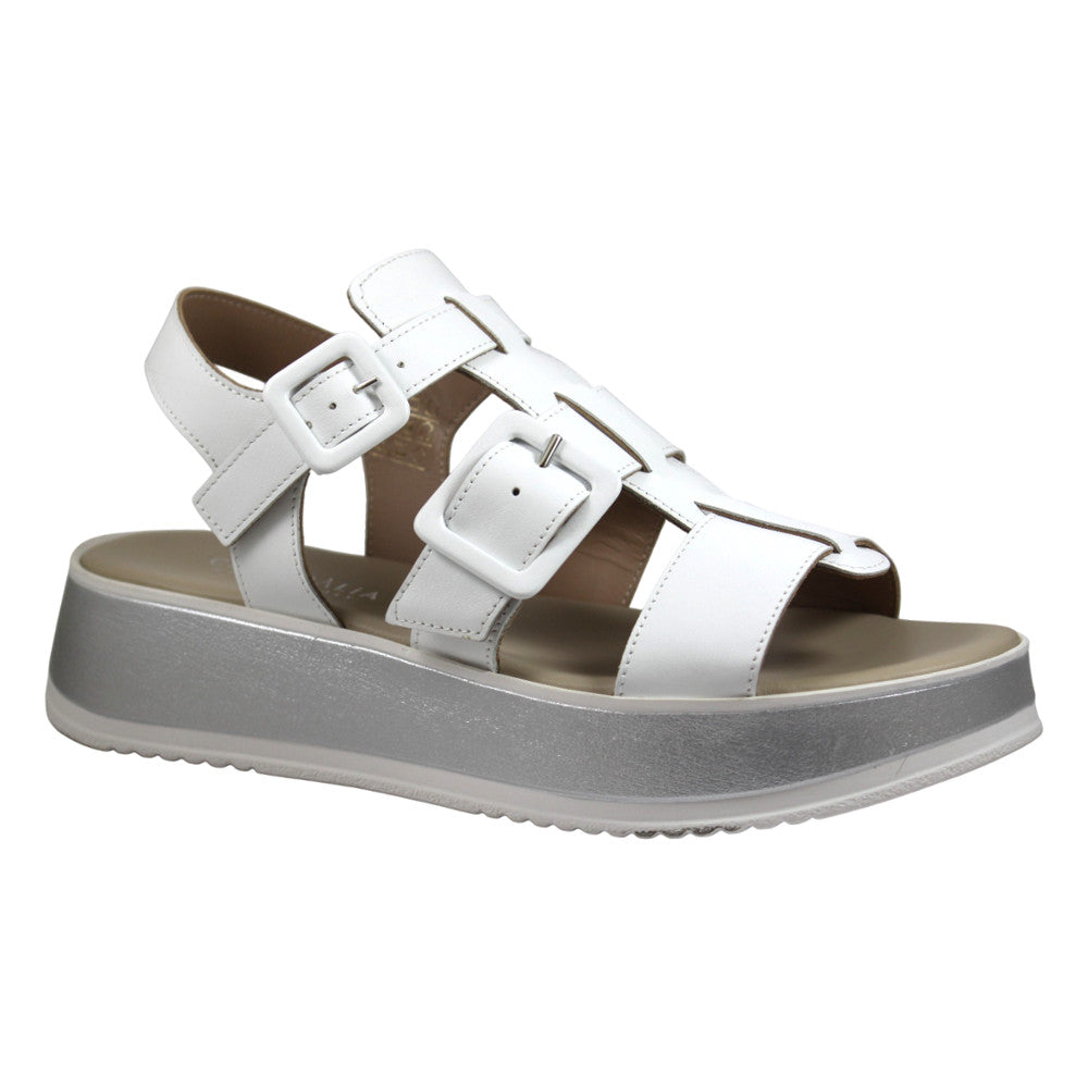 Sandalo platform in pelle con doppia fibbia - Donna