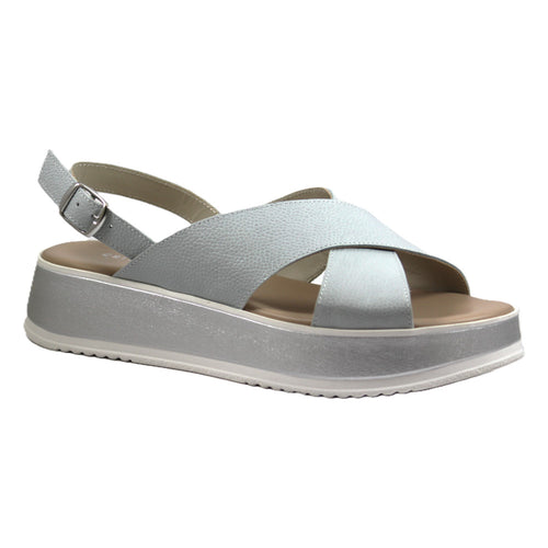 Sandali donna a zeppa con fasce incrociate azzurro cielo, vista frontale – Made in Italy Cristhàlia