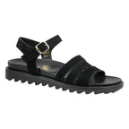 Sandali donna ragnetto con zeppa in camoscio nero, vista frontale – Made in Italy Cristhàlia