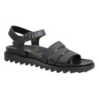 Sandali donna ragnetto con zeppa in pelle nera martellata, vista frontale – Made in Italy Cristhàlia