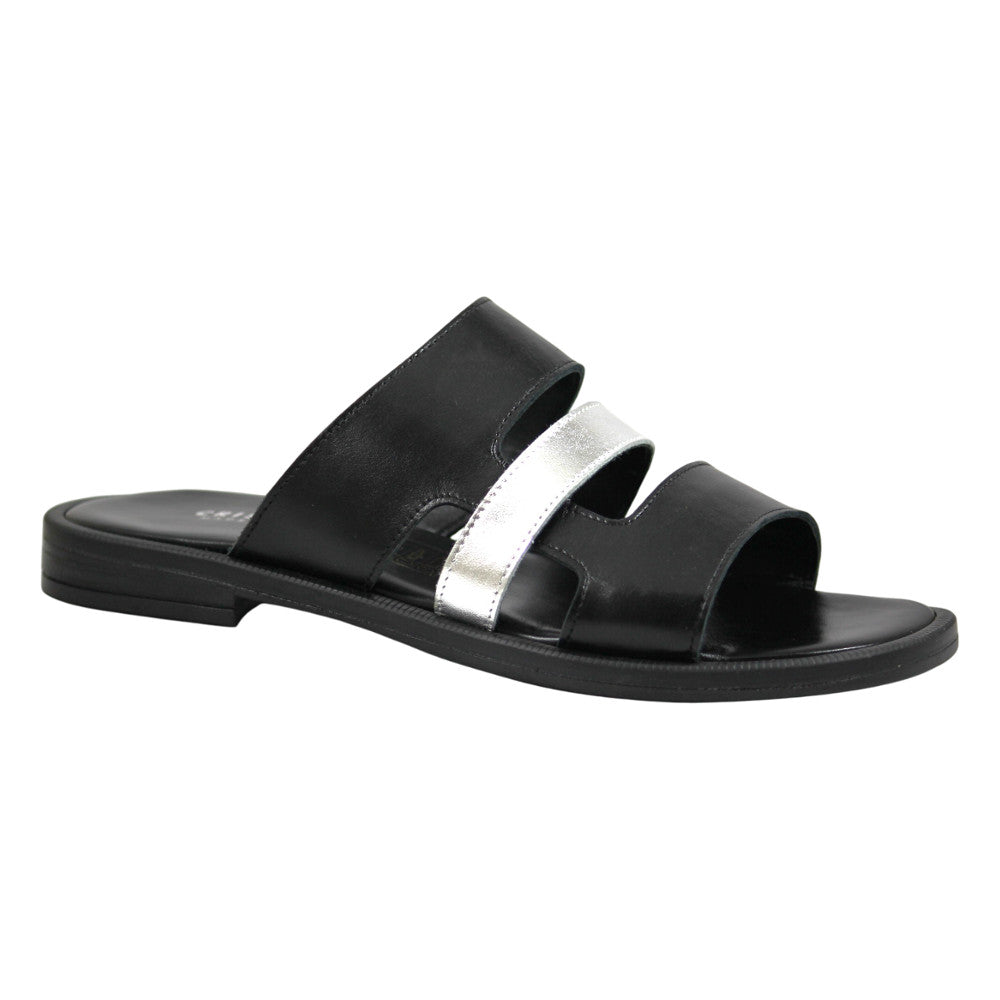 Ciabatte nere con fascia argento lucida - Donna