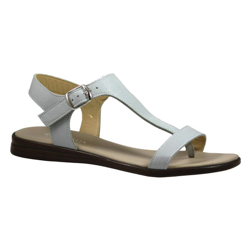 Sandali donna flat celeste in pelle con fascia a T e cinturino alla caviglia regolabile con fibbia – design minimal Made in Italy | Cristhàlia