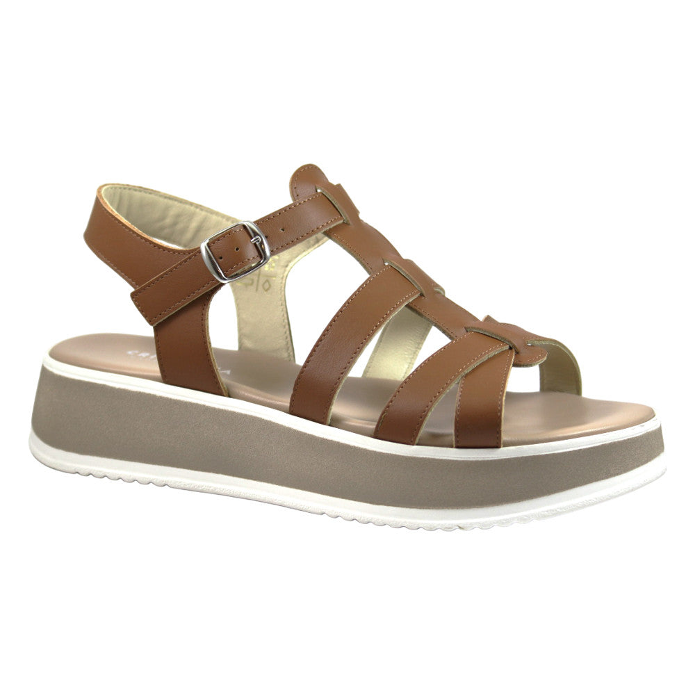 Sandali in pelle con zeppa e cinturini - Donna