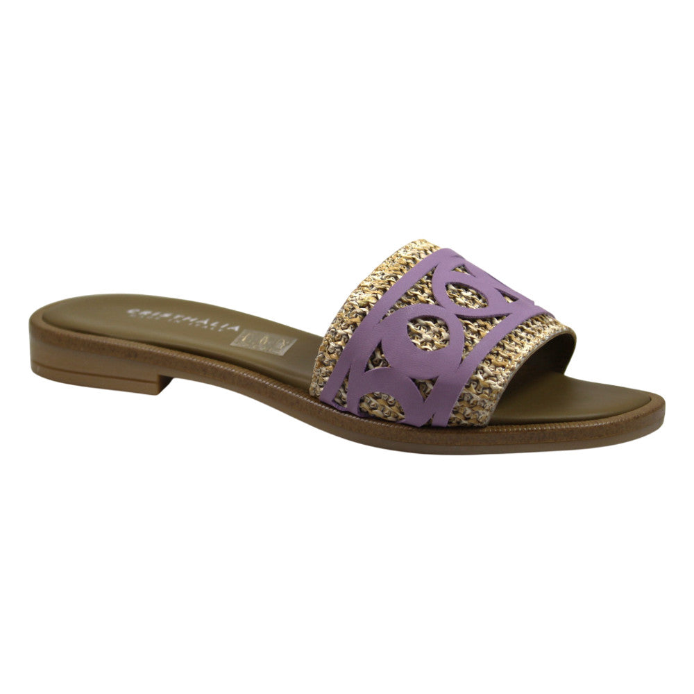 Ciabatta flat con dettaglio intrecciato - pelle + rafia - Donna