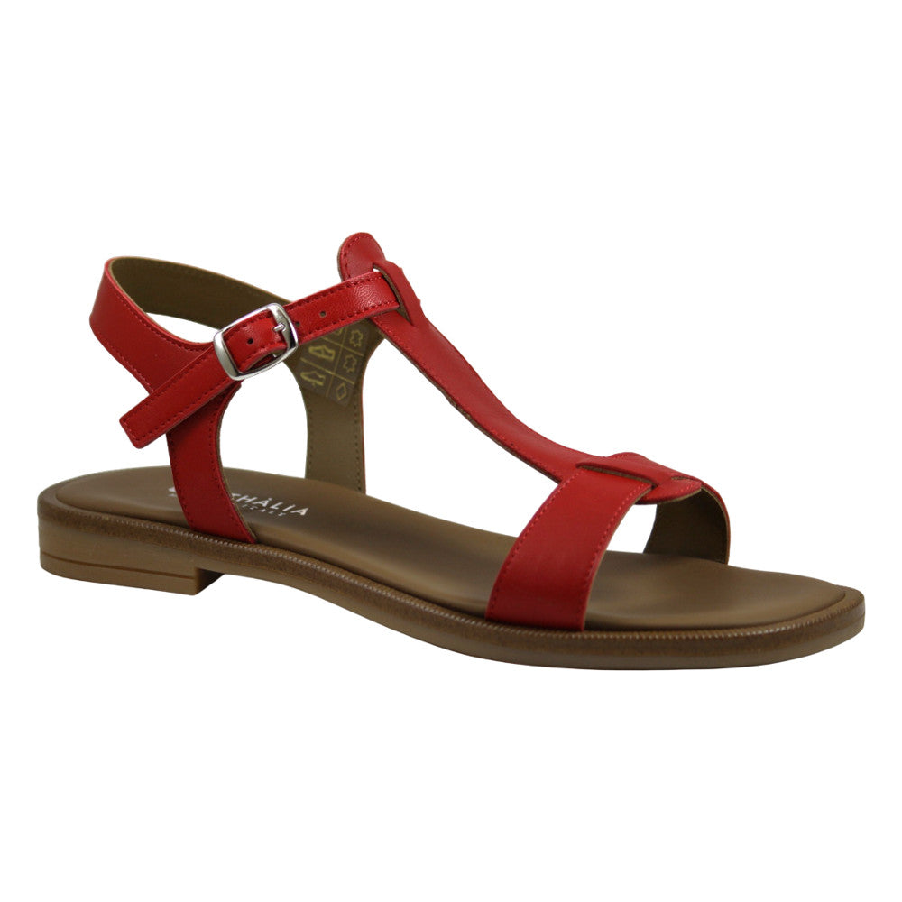 Sandale artisanale à brides en cuir - Femme - Rouge