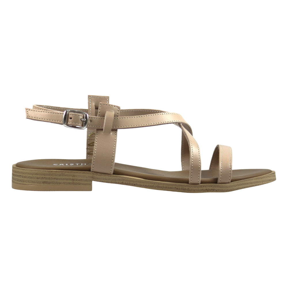 Sandalo flat con fascette rosa nude, vista frontale – Cristhàlia