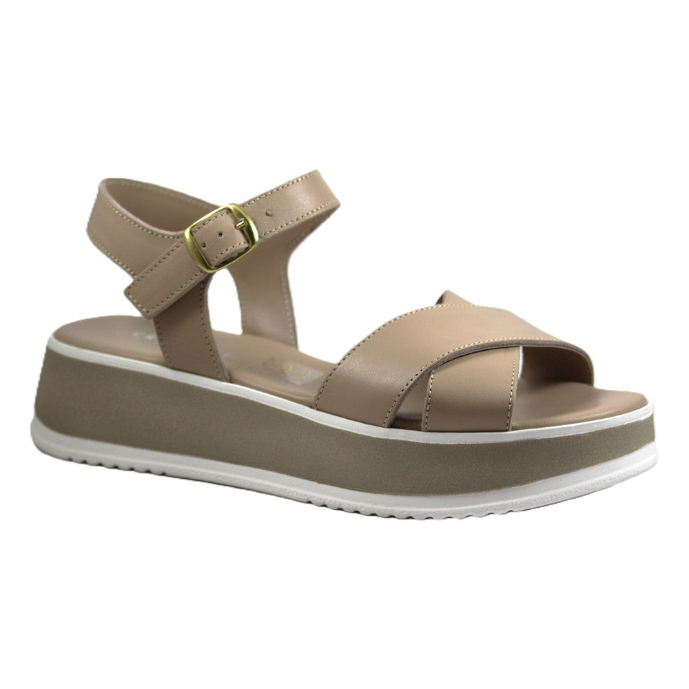 Sandali in pelle con zeppa e cinturino - Donna