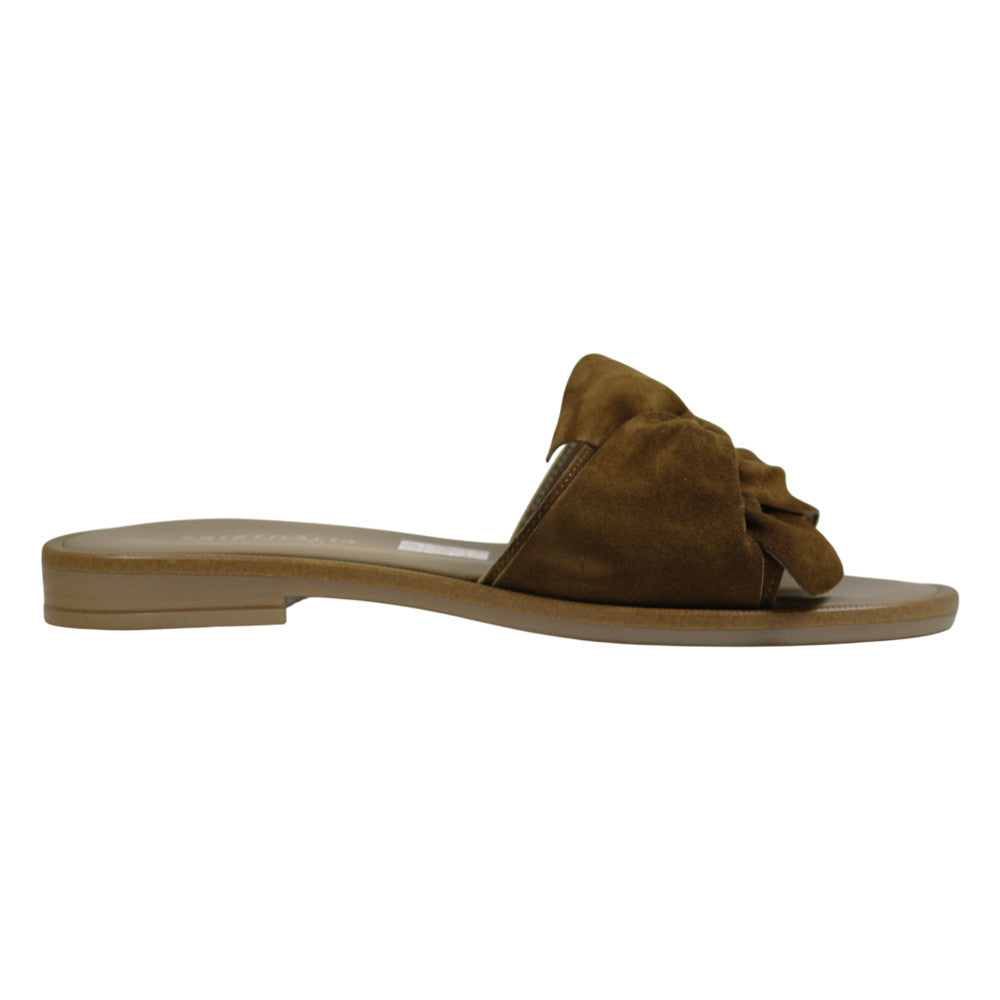 Ciabatta bassa donna in camoscio cuoio con fiocco decorativo – Made in Italy – Cristhàlia Outlet