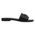 Ciabatta slide pelle nera fascia larga hardware catena gunmetal – vista laterale destra – Cristhàlia
