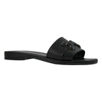 Ciabatta slide pelle nera fascia larga hardware catena gunmetal – vista laterale sinistra – Cristhàlia