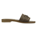 Ciabatta slide camoscio taupe fascia larga hardware catena dorata – vista laterale destra – Cristhàlia