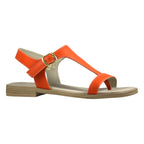 Sandalo in pelle arancio con T-bar – dettaglio laterale – Cristhàlia Outlet