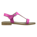 Sandalo artigianale donna in pelle fuxia con cinturino a T – vista laterale – Cristhàlia Made in Italy