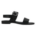 Sandalo piatto pelle nera doppia fascia fibbia oversize argento – vista laterale destra – Cristhàlia