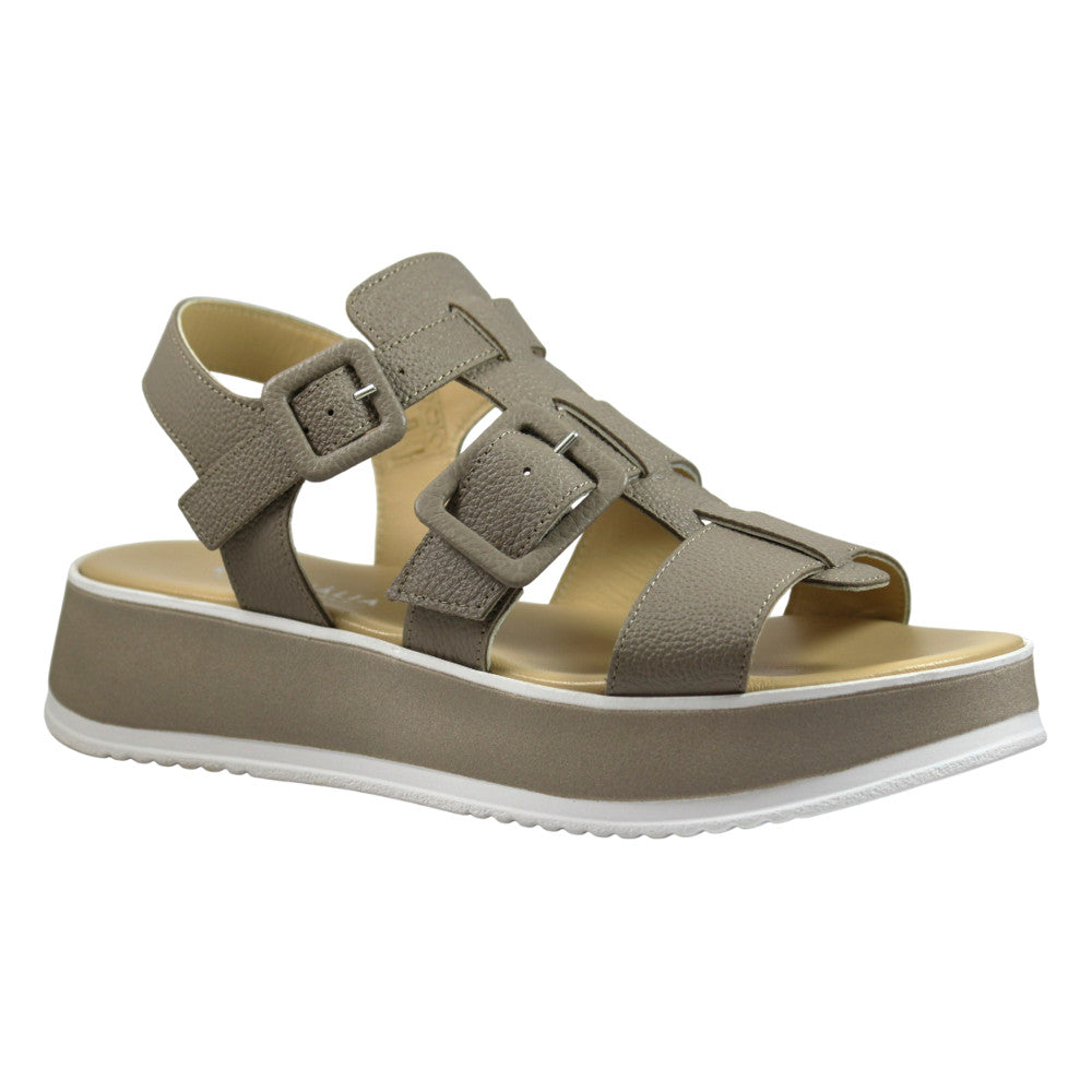 Sandalo platform in pelle con doppia fibbia - Donna