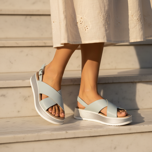 Wedge Sandals with Crossed Straps - Women's Cielo