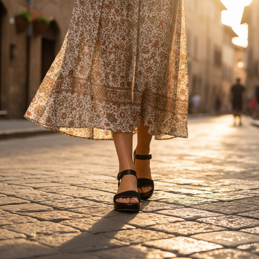 Sandali neri con zeppa e texture traforata - Donna