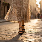 Sandali neri con zeppa e texture traforata - Donna