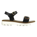 Sandalo donna in pelle nera con doppia fascia e fibbia dorata, suola chunky – Cristhàlia Outlet
