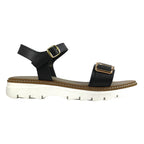 Sandalo donna in pelle nera con doppia fascia e fibbia dorata, suola chunky – Cristhàlia Outlet
