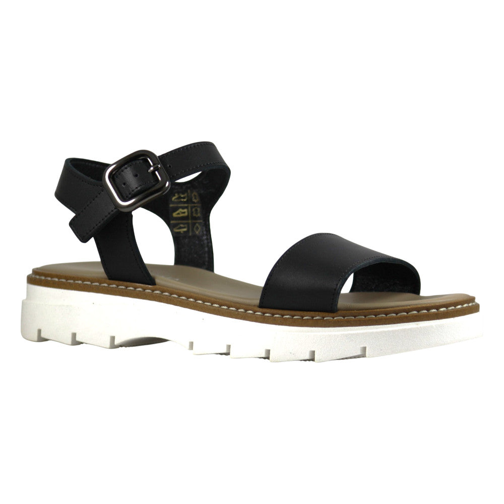 Sandalo donna fascetta larga in pelle nera con suola chunky – vista frontale – Cristhàlia