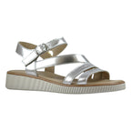 Sandalo donna con fascette incrociate in pelle argento, suola platform bianca – Cristhàlia Outlet