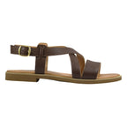 Sandalo flat marrone con fasce incrociate in pelle – vista laterale – Cristhàlia