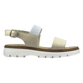 Sandalo donna in pelle beige con fascia glitter argento e suola carrarmato bianca - vista laterale