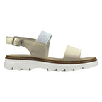 Sandalo donna in pelle beige con fascia glitter argento e suola carrarmato bianca - vista laterale